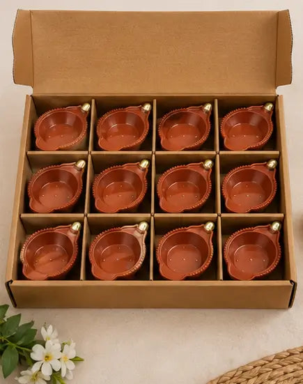 Water Sensor LED Diyas Pack of 24 – Battery Operated E-Diya with Warm Orange Light