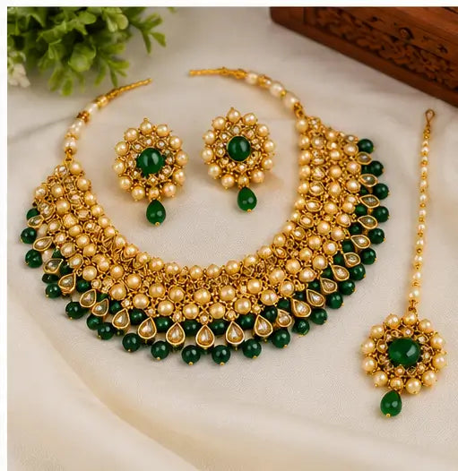 Fashion Jewellery Set – Gold Plated Choker, Earrings & Bridal Artificial Jewellery