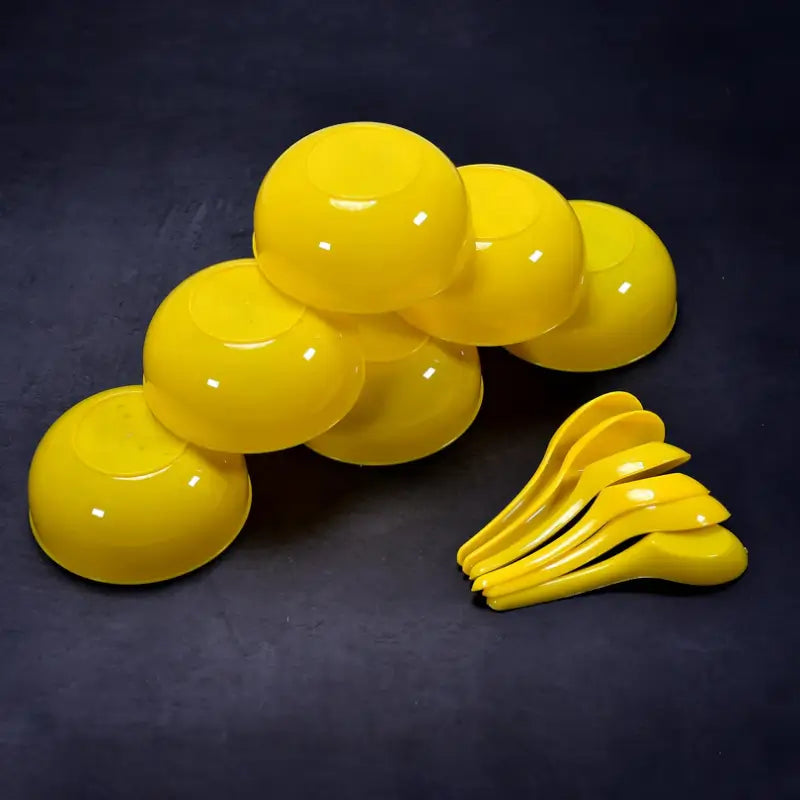 Plastic Soup Bowl & Spoon Set | 6 Bowls and 6 Spoons for Everyday Dining