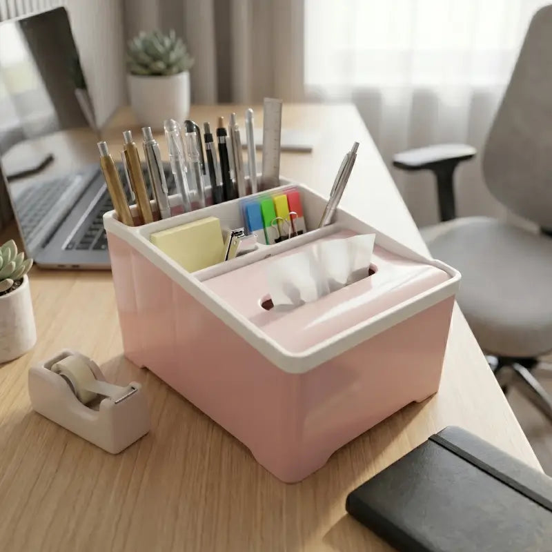 Plastic Multipurpose Storage Organizer Box with Tissue Holder | Cosmetic & Desk Organizer for Makeup, Office & Home