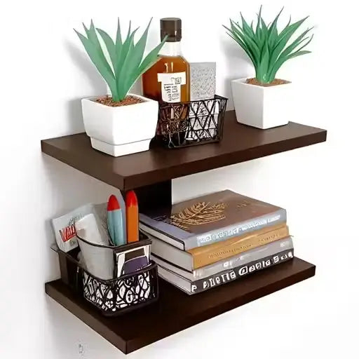 2-Tier Wooden Wall Shelf | Floating Display & Storage Rack for Home