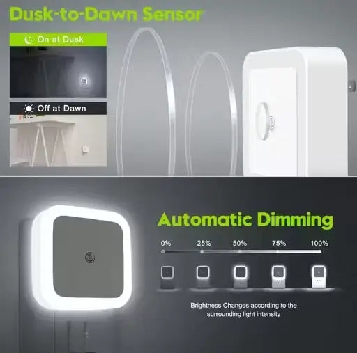 LED Smart Night Light Pack of 2 | Dusk-to-Dawn Sensor Light