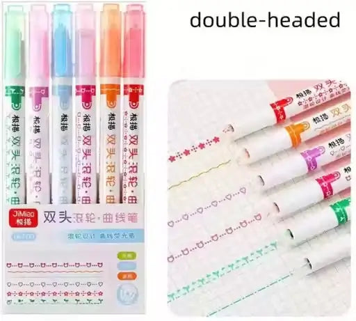 6 Pcs Curve Highlighter Pen Set – Scrapbook & Art Design Marker Pens