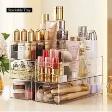 16-Compartment Makeup Organizer – Plastic Vanity Storage for Cosmetics, Brushes, Perfume & Lipsticks