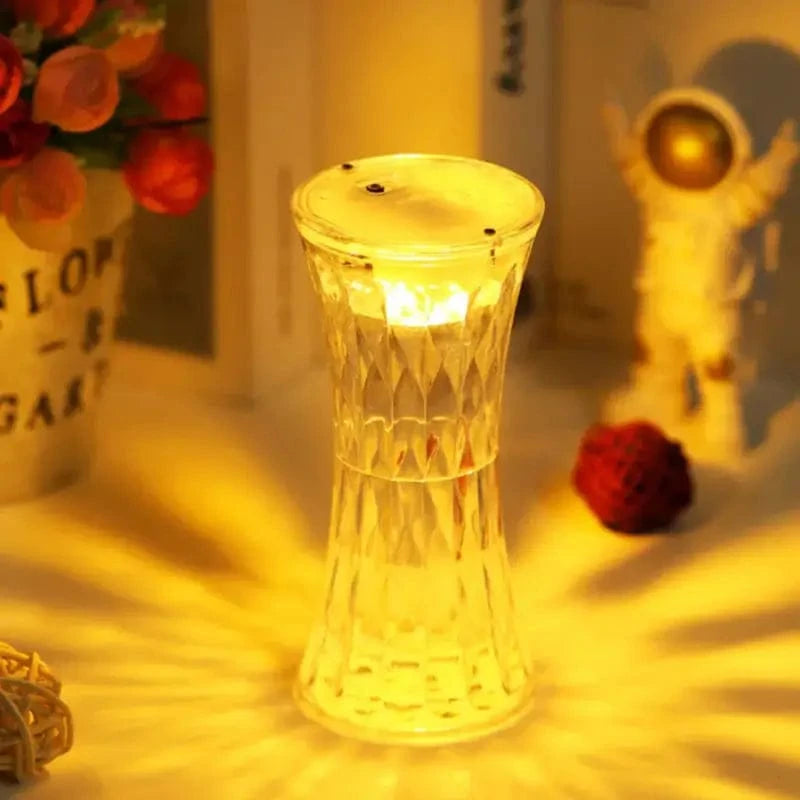 Crystal LED Night Lamp – USB Rechargeable Diamond Table Lamp with Warm Light for Bedroom, Living Room & Home Décor