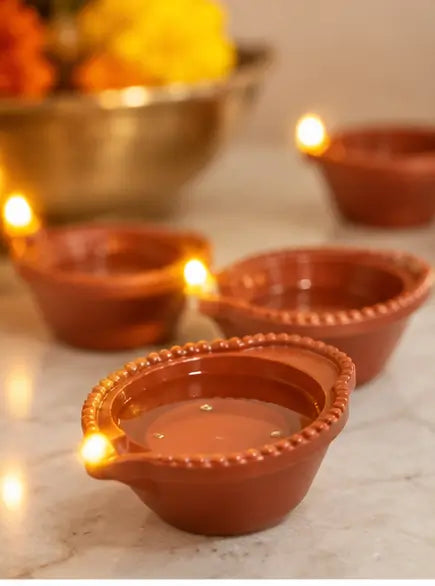 Water Sensor LED Diyas Pack of 24 – Battery Operated E-Diya with Warm Orange Light