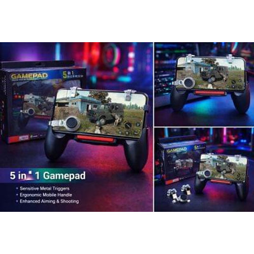 5-in-1 Mobile Gamepad with Triggers and Grip - PUBG and Free Fire Controller