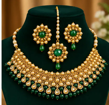 Fashion Jewellery Set – Gold Plated Choker, Earrings & Bridal Artificial Jewellery