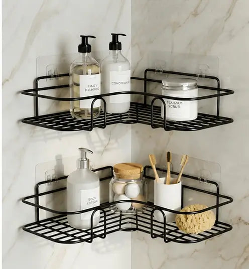 Self Adhesive Metal Corner Shelf for Bathroom & Kitchen | Wall Mounted L-Shape Storage Rack (Pack of 2)