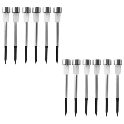Set of solar-powered outdoor lights with metallic finish on a white background
