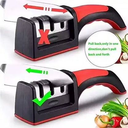 3-Stage Manual Kitchen Knife Sharpener – Stainless Steel & ABS | For Ceramic & Steel Knives | Anti-Skid Base | Pack of 1.