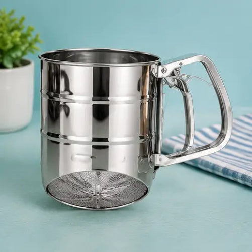 A stainless steel flour