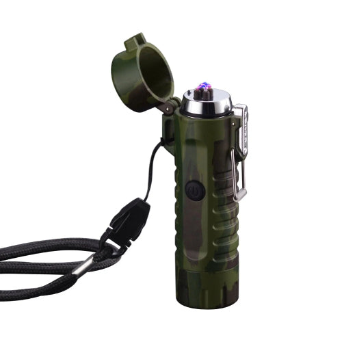 Green lighter with a lanyard on a white background