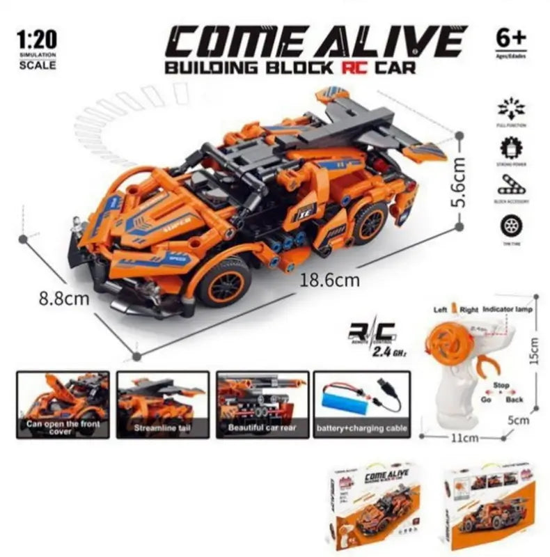 Lego based Lamborghini RC Car Kit for Kids & Adults | 2.4GHz Remote Control DIY Sports Car | Rechargeable STEM Building Toy with Openable Doors