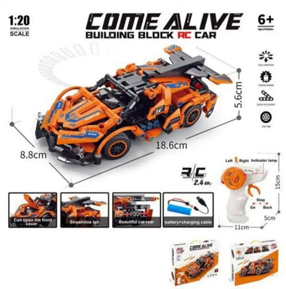 Lego based Lamborghini RC Car Kit for Kids & Adults | 2.4GHz Remote Control DIY Sports Car | Rechargeable STEM Building Toy with Openable Doors