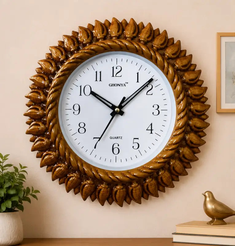 Premium Yellow Shankh Design Analog Wall Clock – Silent Non-Ticking Decorative Plastic Clock for Home & Office (10 Inch)