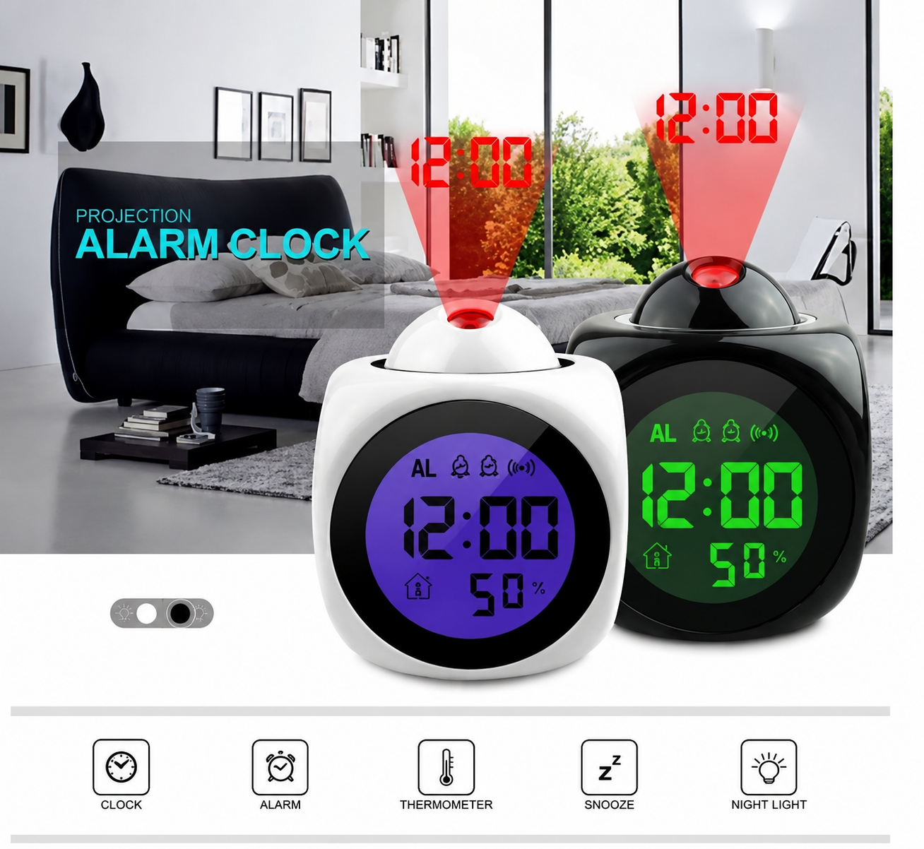 Led projector light clock