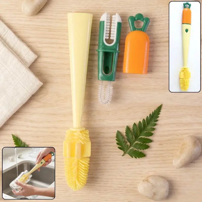 3-in-1 Baby Bottle Cleaning Brush Set – Silicone Bottle, Nipple & Straw Cleaning Brush with Long Handle