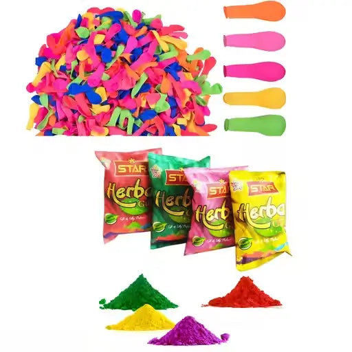 AS TOYS Combo of 4 Herbal Gulal & 200 Water Balloons