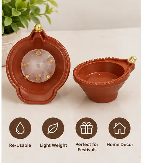 Water Sensor LED Diyas Pack of 24 – Battery Operated E-Diya with Warm Orange Light
