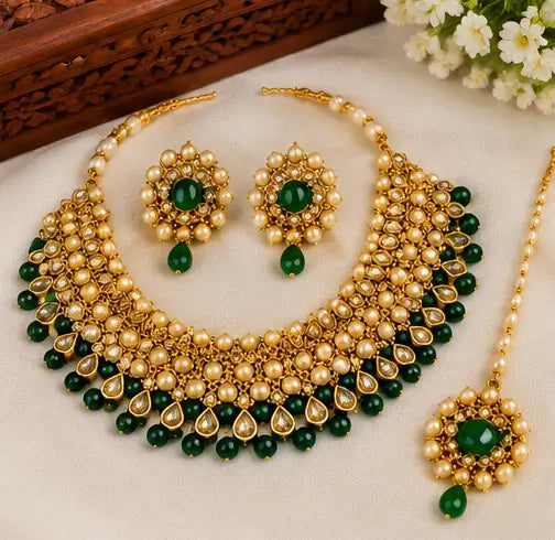 Fashion Jewellery Set – Gold Plated Choker, Earrings & Bridal Artificial Jewellery