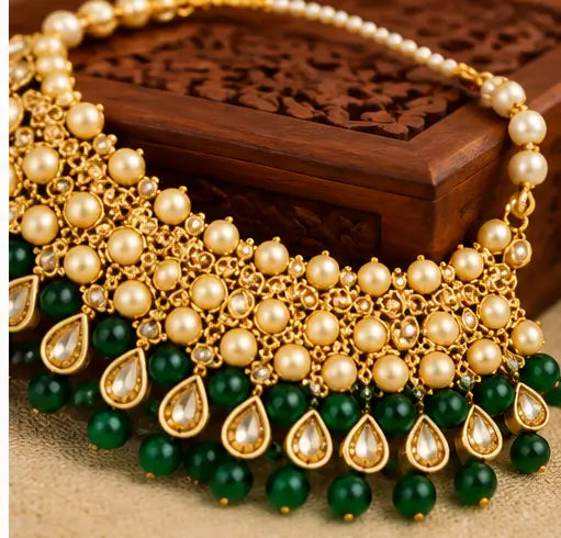 Fashion Jewellery Set – Gold Plated Choker, Earrings & Bridal Artificial Jewellery