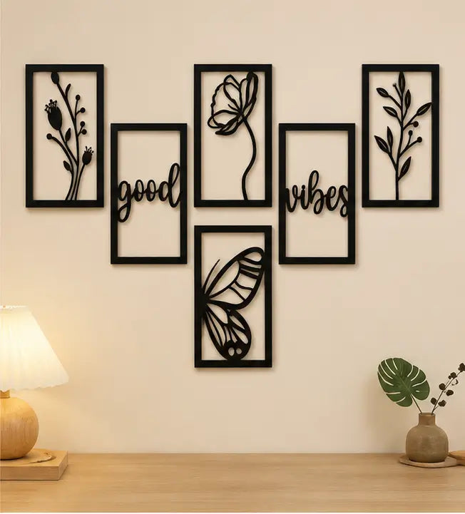 Wooden Wall Decor Set (Pack of 6) | Modern MDF Wall Hanging Art for Living Room, Bedroom & Home Decoration