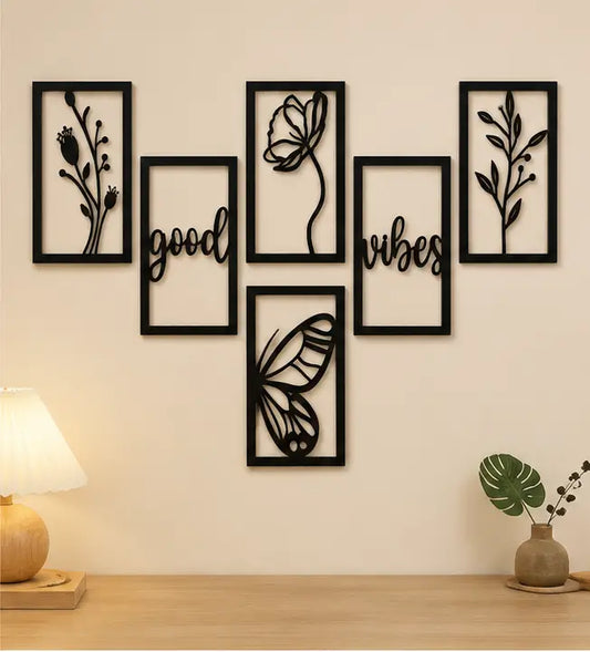 Wooden Wall Decor Set (Pack of 6) | Modern MDF Wall Hanging Art for Living Room, Bedroom & Home Decoration