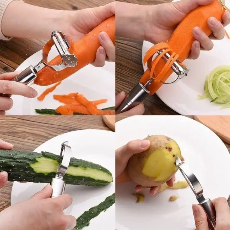3 in 1 Stainless Steel Vegetable & Fruit Peeler Set with Julienne Slicer and Cutter Multipurpose Kitchen Peeling Tool (3 Pcs Set)