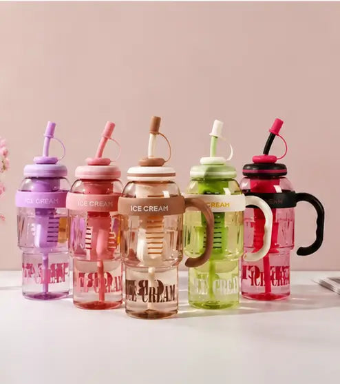 1300ml Water Bottle with Straw & Handle | Leakproof Transparent Plastic Tumbler for Gym, Office & Travel
