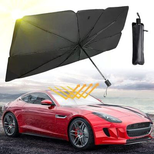 Car umbrella for vehicle storage and rainy weather