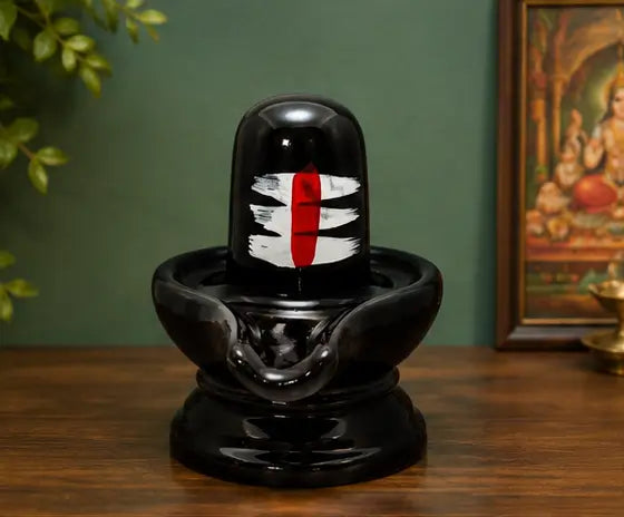 Black Ceramic Shivling Idol – Sacred Mahadev Shivling for Home Temple, Office Mandir & Spiritual Worship