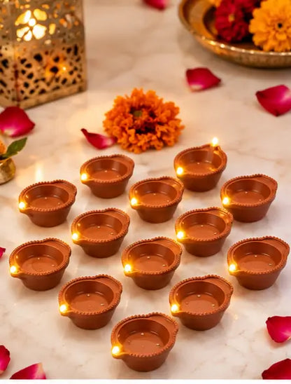 Water Sensor LED Diyas Pack of 24 – Battery Operated E-Diya with Warm Orange Light