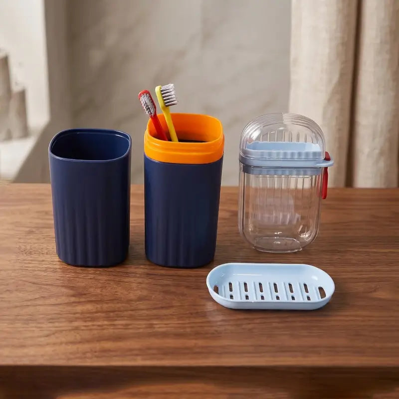 Portable Bathroom Accessories Set – Toothbrush Holder, Travel Cup, Soap Dish & Storage Container for Home & Travel