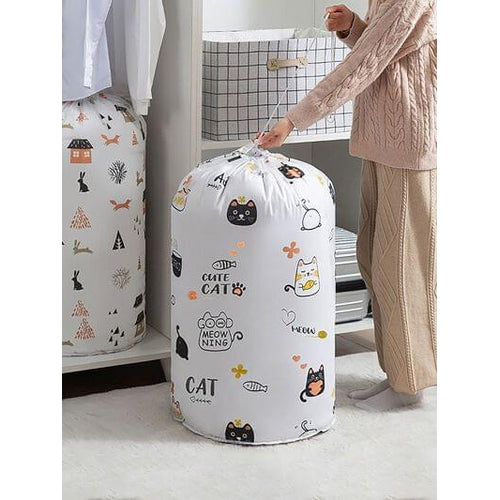 Large Drawstring Laundry Bag - Printed Cylinder Clothes Storage Bag