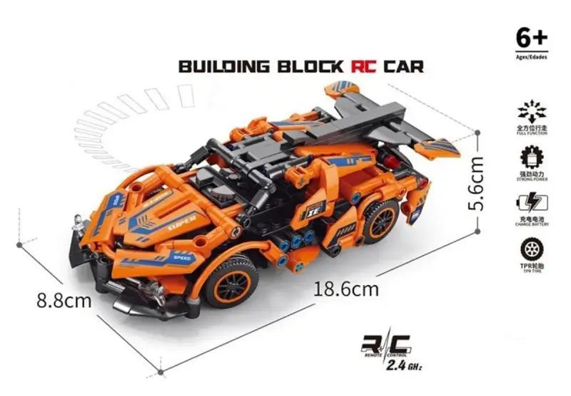 Lego based Lamborghini RC Car Kit for Kids & Adults | 2.4GHz Remote Control DIY Sports Car | Rechargeable STEM Building Toy with Openable Doors