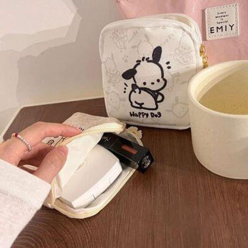 Sanitary Pad Pouch - Cartoon Print Canvas Zipper Pouch for Handbag