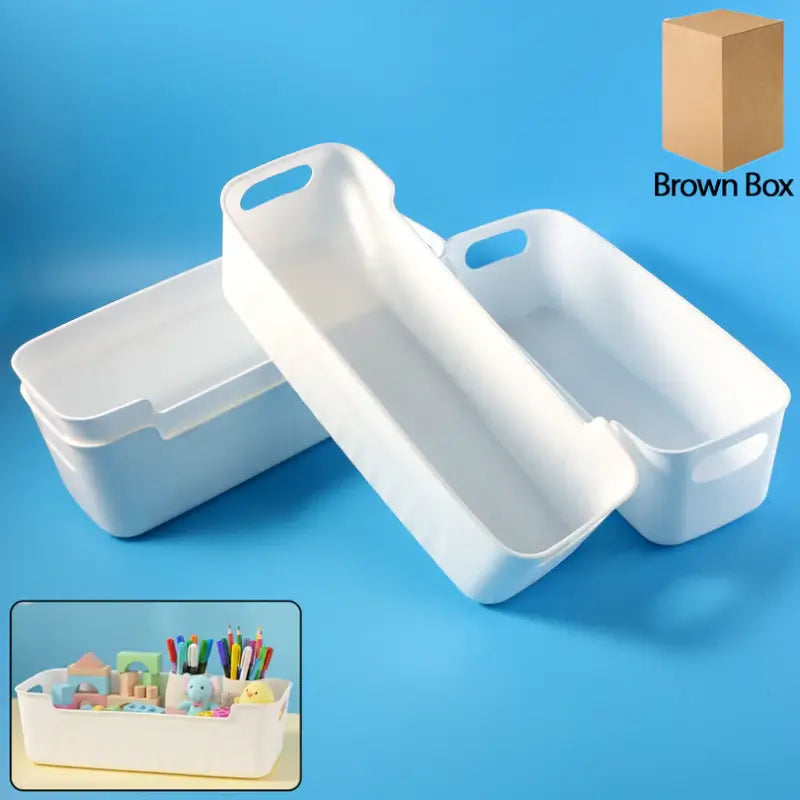 White Plastic Storage Basket Tray Set – Organizer
