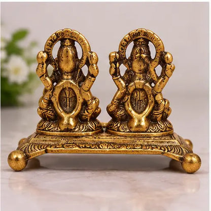 Lakshmi Ganesh Idol with Decorative Diya, Aluminium Golden Finish for Diwali Pooja & Home Décor